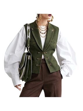Vtg 80s 90s pure wool loden green tyrol alpinecore fitted waistcoat vest EU 36